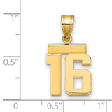 14k Yellow Gold Number 16 Pendant, Bold Block Design Unisex Charm