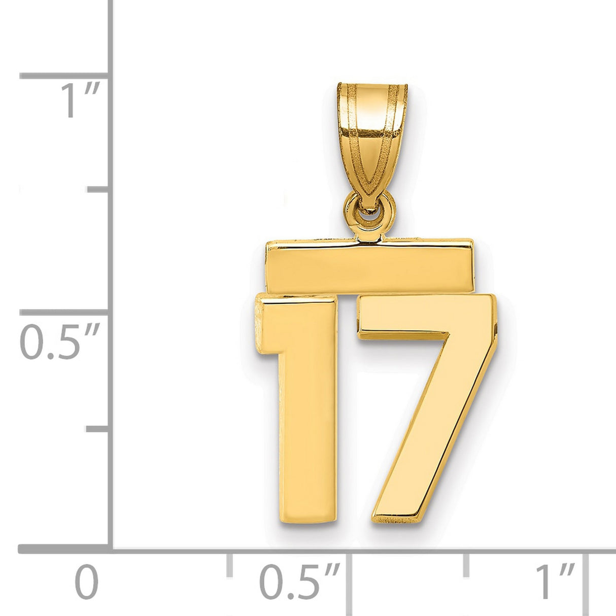 14k Yellow Gold Number 17 Pendant, Bold Modern Numeric Charm for Men and Women