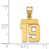 Small Polished Number 19 Charm Pendant in Real 14k Yellow Gold