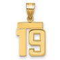 Small Polished Number 19 Charm Pendant in Real 14k Yellow Gold