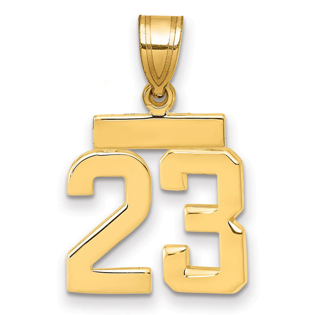 14k Yellow Gold Pendant, Bold Number 23 Sports Charm for Men and Unisex Wear