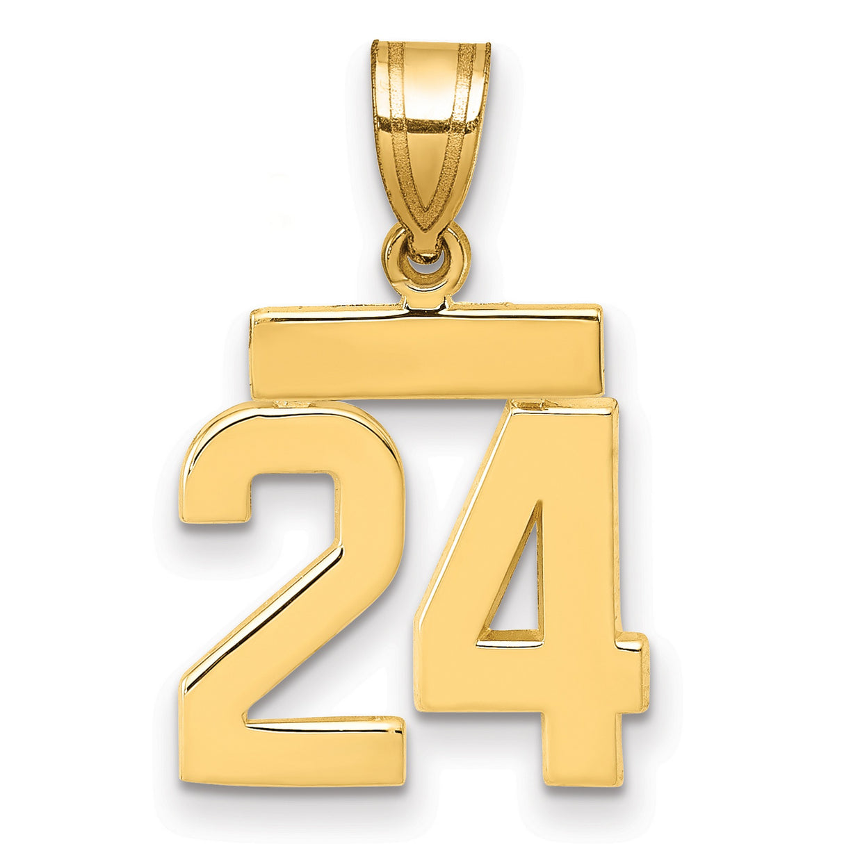 14k Yellow Gold Number 24 Pendant with Horizontal Bar, Hip Hop Sports Style for Men or Unisex