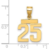 Small Polished Number 25 Charm Pendant in Real 14k Yellow Gold