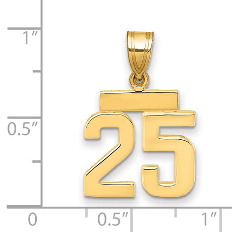 Small Polished Number 25 Charm Pendant in Real 14k Yellow Gold