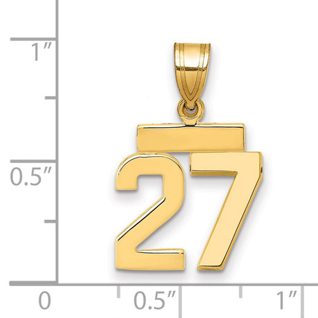 14k Yellow Gold Number 27 Pendant, Polished Digits, Unisex Jewelry for Birthday or Sports