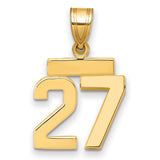 14k Yellow Gold Number 27 Pendant, Polished Digits, Unisex Jewelry for Birthday or Sports