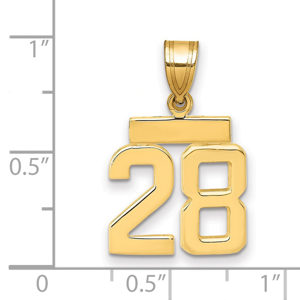 Small Polished Number 28 Charm Pendant in Real 14k Yellow Gold