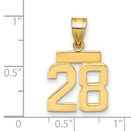 Small Polished Number 28 Charm Pendant in Real 14k Yellow Gold