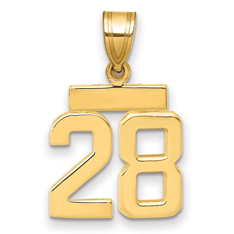 Small Polished Number 28 Charm Pendant in Real 14k Yellow Gold