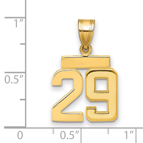 Small Polished Number 29 Charm Pendant in Real 14k Yellow Gold