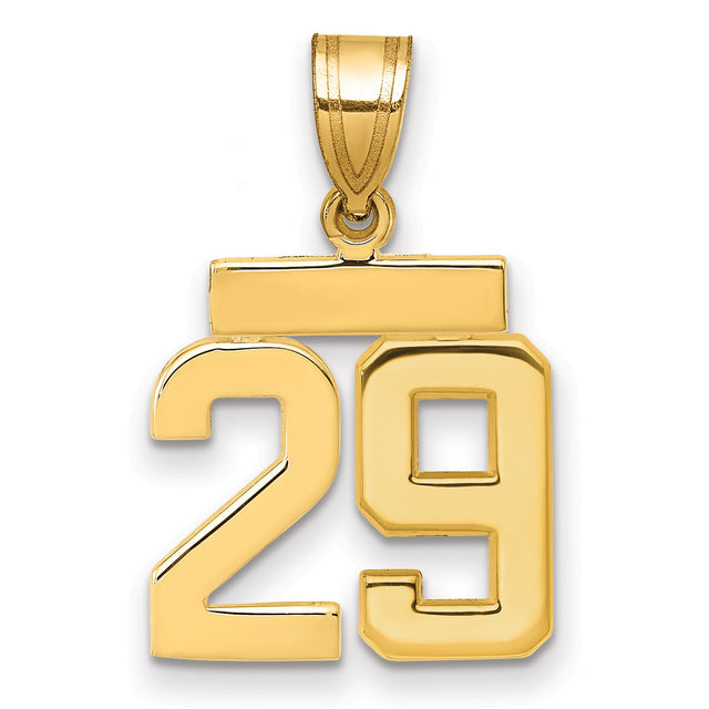 Small Polished Number 29 Charm Pendant in Real 14k Yellow Gold
