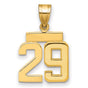 Small Polished Number 29 Charm Pendant in Real 14k Yellow Gold