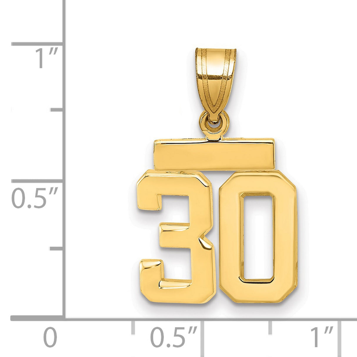 14k Yellow Gold Number 30 Pendant, Bold Block Style, High Polish Finish, Unisex Charm