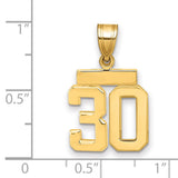 14k Yellow Gold Number 30 Pendant, Bold Block Style, High Polish Finish, Unisex Charm