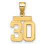 14k Yellow Gold Number 30 Pendant, Bold Block Style, High Polish Finish, Unisex Charm