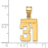 14k Yellow Gold Number 31 Pendant, Block Style Numerals, Polished Unisex Jewelry