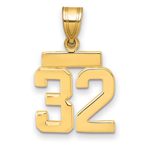 Small Polished Number 32 Charm Pendant in Real 14k Yellow Gold
