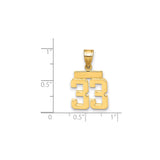 14k Yellow Gold Number 33 Pendant, Bold Sports Charm with Textured Back for Men or Unisex