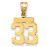 14k Yellow Gold Number 33 Pendant, Bold Sports Charm with Textured Back for Men or Unisex