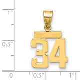 Small Polished Number 34 Charm Pendant in Real 14k Yellow Gold