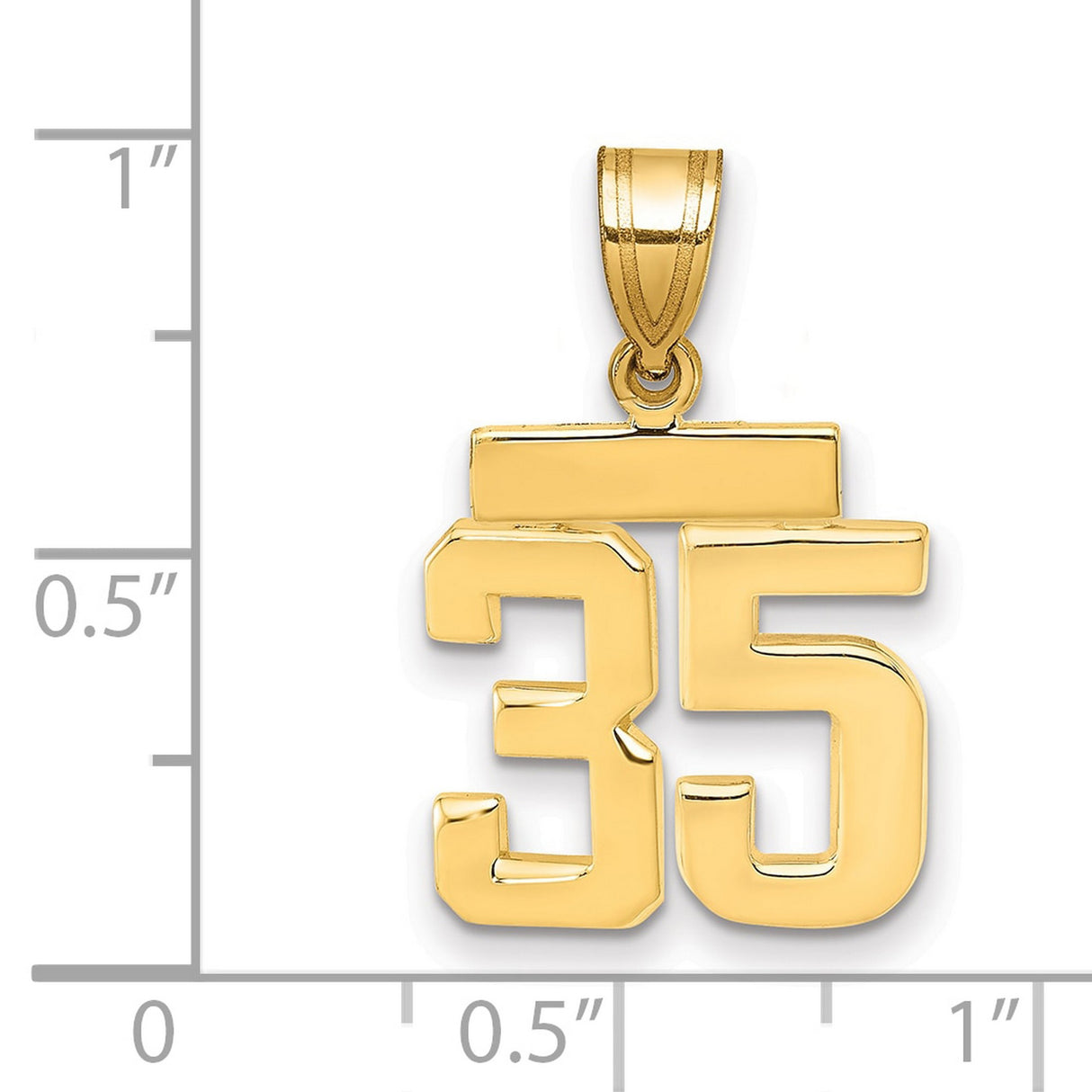 14k Yellow Gold Pendant, Number 35 Bold Block Style, Jersey or Sports Charm for Men or Unisex