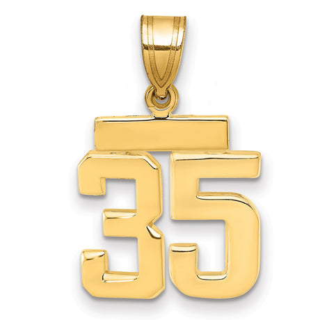 14k Yellow Gold Pendant, Number 35 Bold Block Style, Jersey or Sports Charm for Men or Unisex