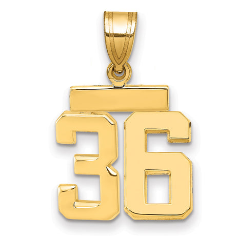 Small Polished Number 36 Charm Pendant in Real 14k Yellow Gold