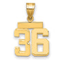 Small Polished Number 36 Charm Pendant in Real 14k Yellow Gold