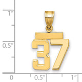 Small Polished Number 37 Charm Pendant in Real 14k Yellow Gold
