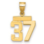 Small Polished Number 37 Charm Pendant in Real 14k Yellow Gold