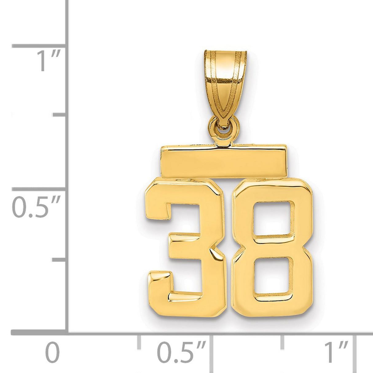 Small Polished Number 38 Charm Pendant in Real 14k Yellow Gold