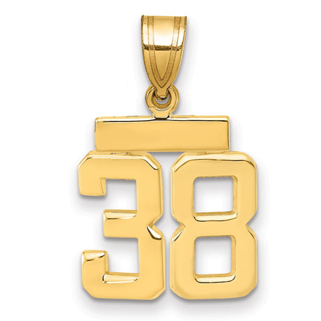 Small Polished Number 38 Charm Pendant in Real 14k Yellow Gold