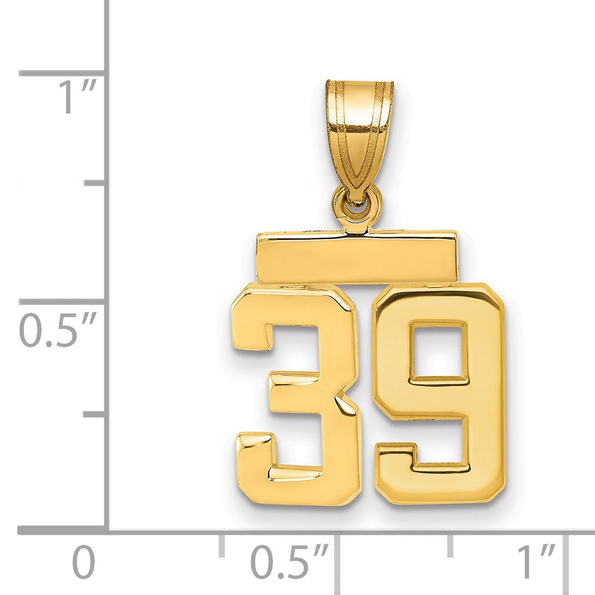 Small Polished Number 39 Charm Pendant in Real 14k Yellow Gold