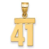 Small Polished Number 41 Charm Pendant in Real 14k Yellow Gold