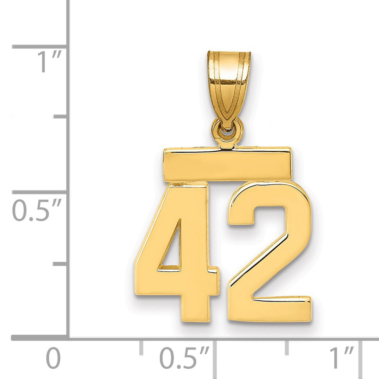 14k Yellow Gold Number 42 Pendant Charm with Bold Polished Digits and Bar Detail