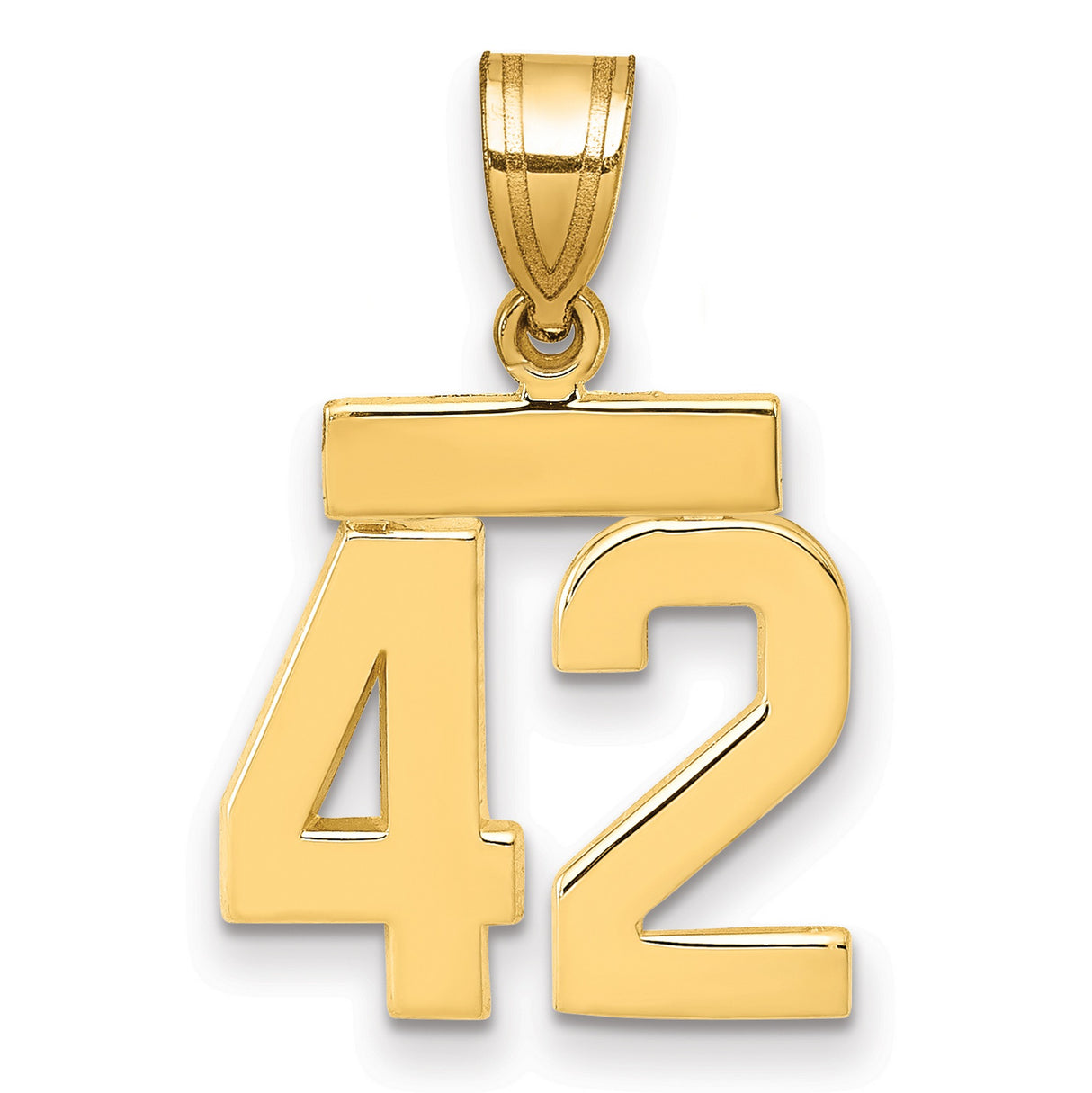 14k Yellow Gold Number 42 Pendant Charm with Bold Polished Digits and Bar Detail