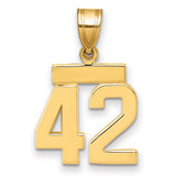 14k Yellow Gold Number 42 Pendant Charm with Bold Polished Digits and Bar Detail
