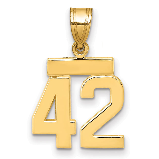 14k Yellow Gold Number 42 Pendant Charm with Bold Polished Digits and Bar Detail