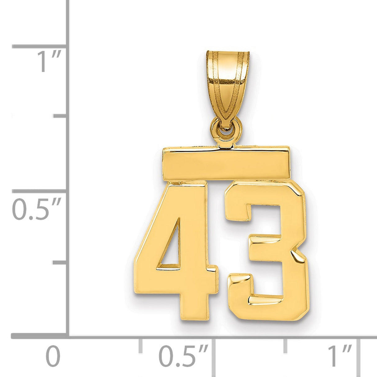 Small Polished Number 43 Charm Pendant in Real 14k Yellow Gold
