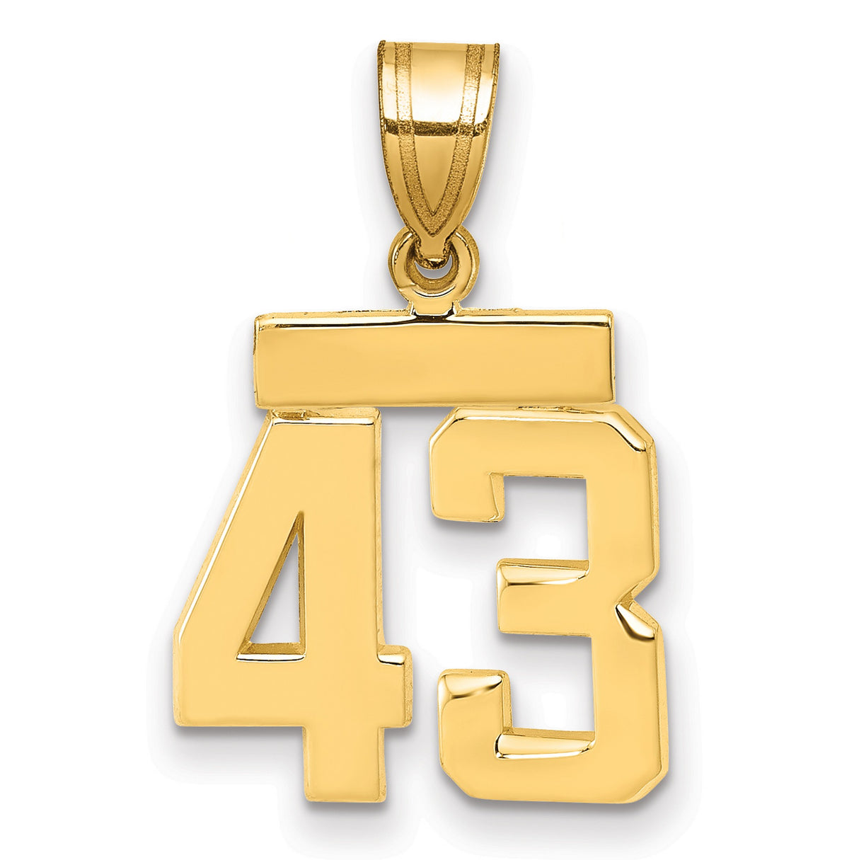 Small Polished Number 43 Charm Pendant in Real 14k Yellow Gold