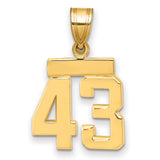Small Polished Number 43 Charm Pendant in Real 14k Yellow Gold