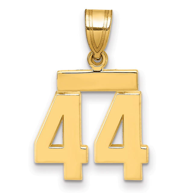 Small Polished Number 44 Charm Pendant in Real 14k Yellow Gold