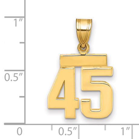 Small Polished Number 45 Charm Pendant in Real 14k Yellow Gold