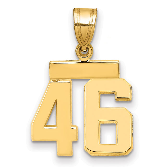 Small Polished Number 46 Charm Pendant in Real 14k Yellow Gold