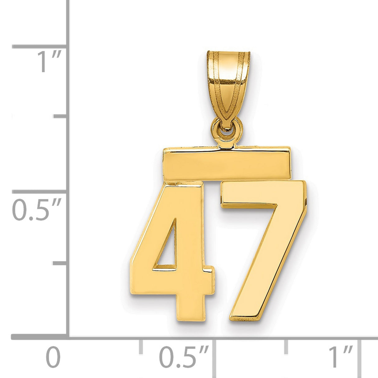 Small Polished Number 47 Charm Pendant in Real 14k Yellow Gold