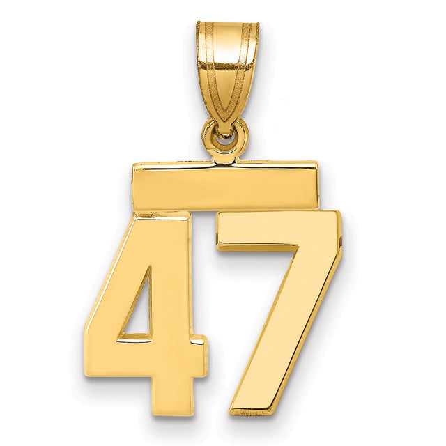 Small Polished Number 47 Charm Pendant in Real 14k Yellow Gold