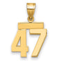 Small Polished Number 47 Charm Pendant in Real 14k Yellow Gold