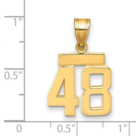 Small Polished Number 48 Charm Pendant in Real 14k Yellow Gold