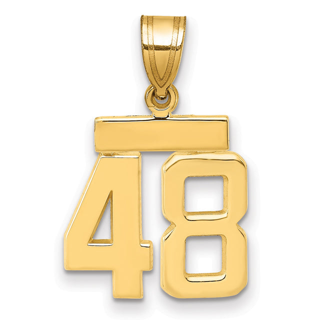 Small Polished Number 48 Charm Pendant in Real 14k Yellow Gold