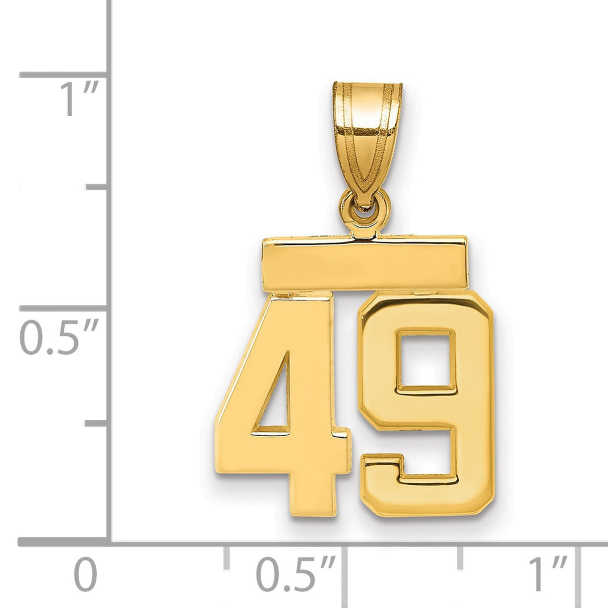 Small Polished Number 49 Charm Pendant in Real 14k Yellow Gold